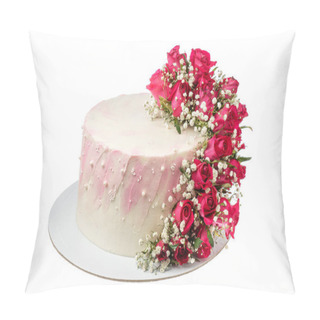 Personality  Flower Cake For The Holiday With Roses Flowers. On A White Background Pillow Covers