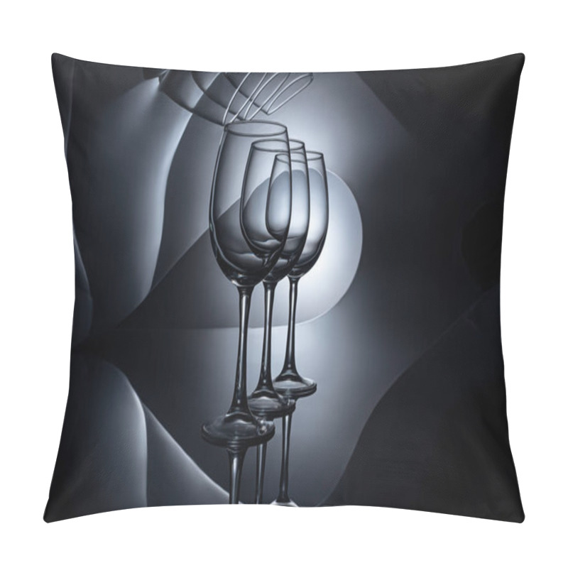 Personality  Row On Empty Wine Glasses, Dark Studio Shot Pillow Covers