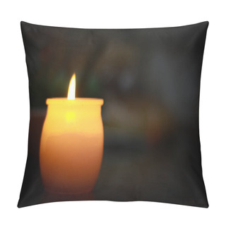 Personality  Single Burning Candle With Dark Background. Pillow Covers