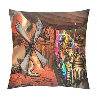 Personality  Lost Empire - Some Adventurers In Prehistoric Times Pillow Covers