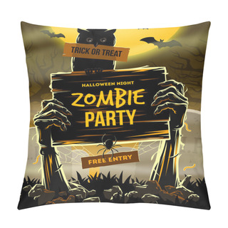 Personality  Halloween Vector Illustration - Dead Man's Arms From The Ground With Invitation To Zombie Party Pillow Covers