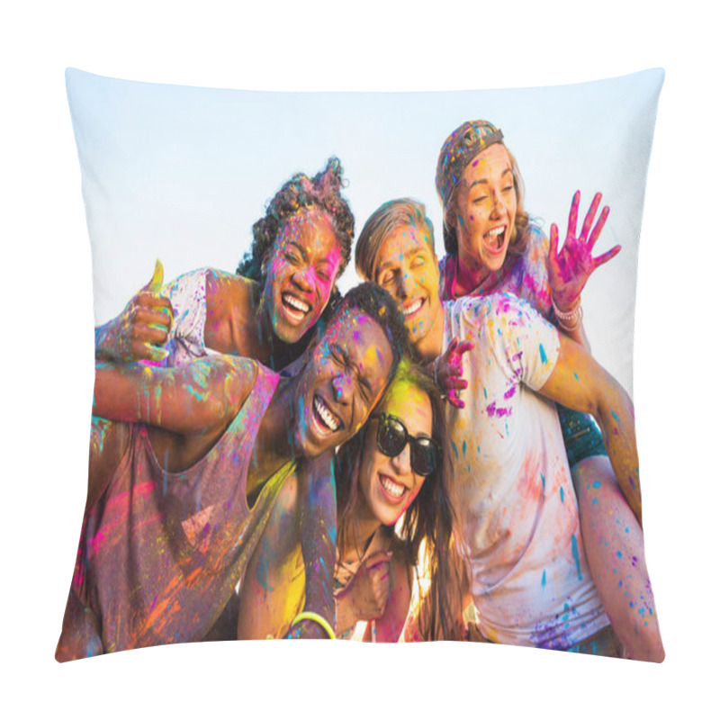 Personality  happy friends at holi festival pillow covers
