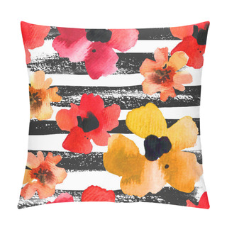 Personality  Seamless Background With Red Poppies Watercolor. Pillow Covers