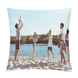 Personality  Friends Playing Volleyball On Sandy Beach Pillow Covers
