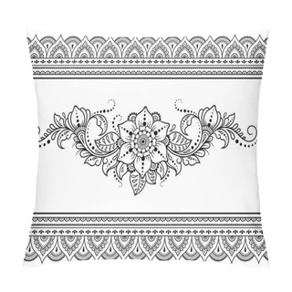 Personality  Seamless Pattern Of Mehndi Flower And Border For Henna Drawing And Tattoo. Decorative Doodle Ornament In Ethnic Oriental, Indian Style. Outline Hand Draw Vector Illustration. Pillow Covers
