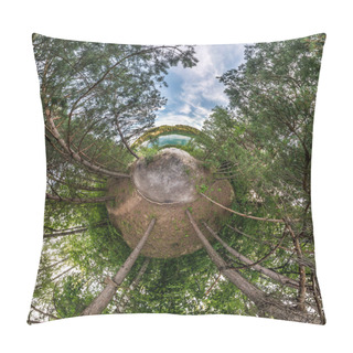 Personality  Little Planet Transformation Of Spherical Panorama 360 Degrees. Spherical Abstract Aerial View In Pinery Forest  In Nice Evening. Curvature Of Space. Pillow Covers