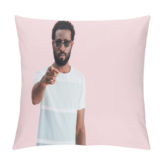 Personality  Handsome African American Of Man In Sunglasses Pointing At You, Isolated On Pink Pillow Covers