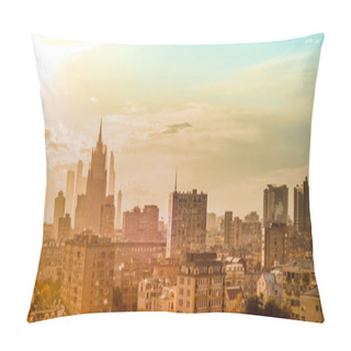 Personality  The View Of The City From A Tall Building, Rain, Sun, Moscow City, Russia, Soviet Buildings Pillow Covers