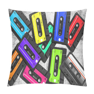 Personality  Old Audio Cassette. Multicolored Audio Tapes Pillow Covers