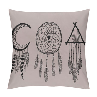 Personality  Set Of Dreamcatchers. Design Elements In Boho Style. Pillow Covers