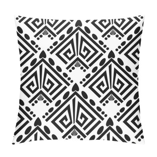 Personality  Abstract Black And White Greek Vector Seamless Pattern. Ornamental Geometric Patterned Background. Ancient Ornament With Greek Key Meander, Shapes, Dots. Repeated Isolated Design. Endless Texture. Pillow Covers