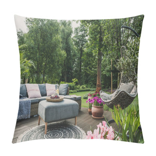 Personality  Classy Furniture On Wooden Terrace In Green Beautiful Garden Pillow Covers