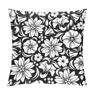 Personality  White Seamless Floral Pattern On Black. Vector Illustration. Pillow Covers