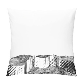 Personality  Abstract Monochrome Engraved Vintage Drawing Rocky Cliff Canyon Ground Vintage Style Foreground Landscape Isolated On White Blank Space Background Pillow Covers