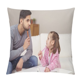 Personality  Adorable Little Girl Mimicking Her Father Pillow Covers
