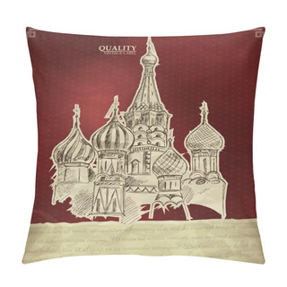 Personality  Vintage Quality Label With Saint Basil Cathedral In Moscow Pillow Covers