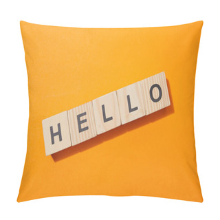 Personality  Top View Of Wooden Cubes With Letters On Orange Surface Pillow Covers