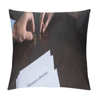 Personality  Panoramic Shot Of Couple With Rings And Divorce Documents Pillow Covers