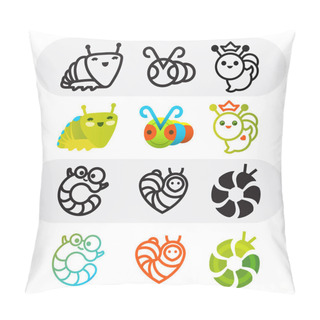 Personality  Funny Caterpillars. Set Of Vector Caterpillar Signs Pillow Covers