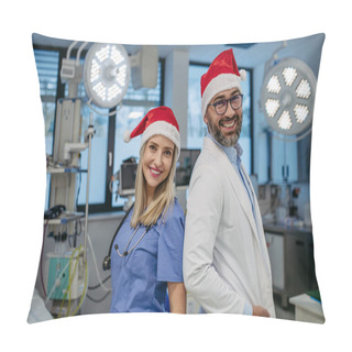 Personality  Medical Emergency Team During Christmas With Santa Hat On Head. Team Of Doctors And Nurses Working A Christmas Shift In The Hospital, Hospital Staff Cant Be With Family During The Christmas Day And Pillow Covers