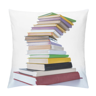 Personality  Stack Of Different Colored Books On White Tabletop Pillow Covers