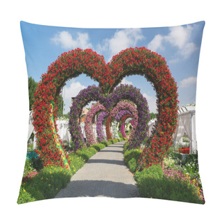 Personality  DUBAI, UNITED ARAB EMIRATES - DECEMBER 8, 2016: Dubai Miracle Garden Is The Biggest Natural Flower Garden In The World. Pillow Covers