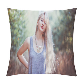 Personality  Beautiful Young Woman In  Dress With Long Snow-white Hair On Nat Pillow Covers