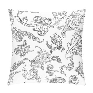 Personality  Leaves And Flora Seamless Pattern, Monochrome Sketch Outline Of Exotic Flowers Or Blooming. Drawing Of Elegant Leafage Or Foliage, Wallpaper. Sophisticated Petals And Shapes, Vector In Flat Style Pillow Covers