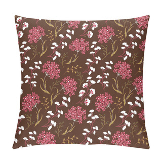 Personality  Cute Floral Pattern In The Small Flower. Motifs Scattered Random. Ditsy Print. Seamless Vector Texture. Printing With Small Colorful Flowers. Pink White Beige Plants On Brown Background. Pillow Covers