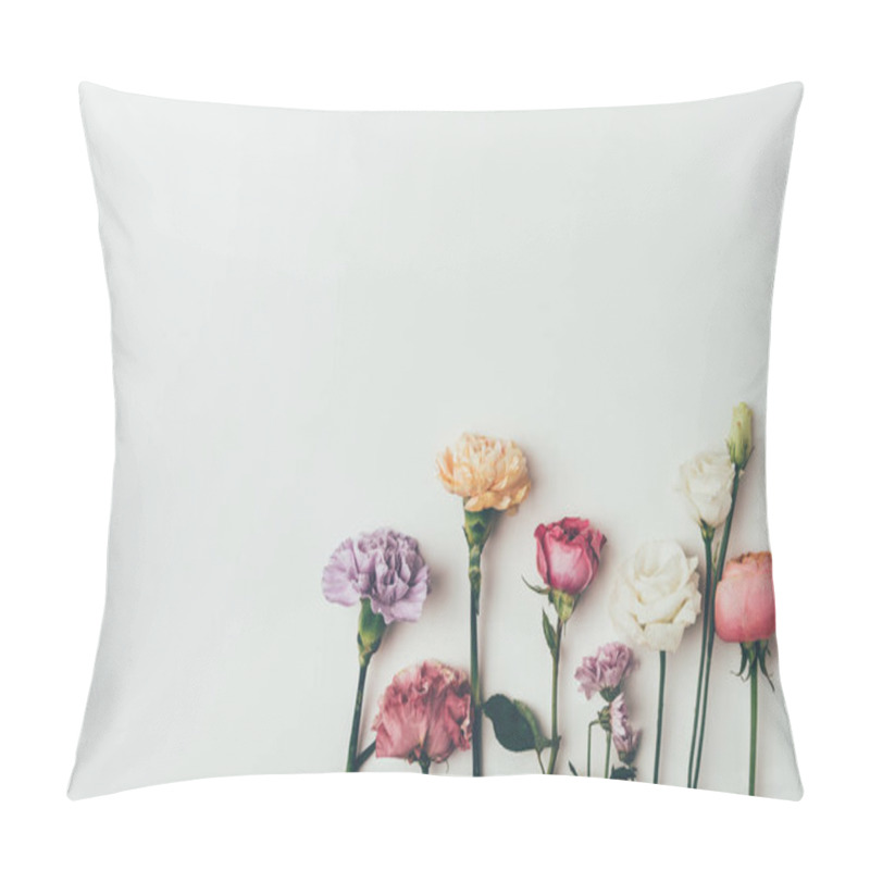 Personality  Top View Of Beautiful Blossoming Flowers Isolated On Grey  Pillow Covers
