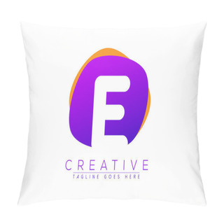 Personality Initial E, Letter E Vector Logo Icon With Purple And Orange Geometric Shapes In The Back Pillow Covers