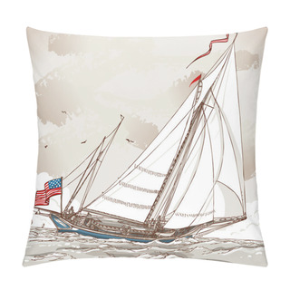 Personality  Vintage View Of American Yacht In Regatta Pillow Covers