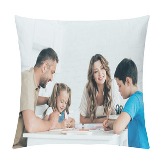 Personality  Parents Helping Children With Homework At Table At Home Pillow Covers