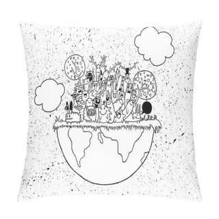 Personality  Vector Illustration Of Funny Monsters Population With Continents Pillow Covers