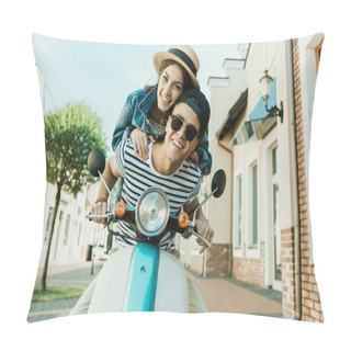Personality  Young Couple Riding Scooter  Pillow Covers