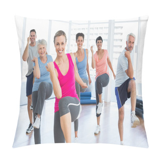 Personality  Smiling People Doing Power Fitness Exercise At Yoga Class Pillow Covers