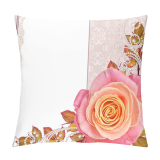 Personality  Floral Background. Greeting Vintage Postcard, Pastel Tone, Old Style. Flower Arrangement Of  Orange Roses. Pillow Covers