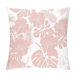 Personality  Seamless Tropical Pattern With Pink Monstera Leaves And Flowers  Pillow Covers