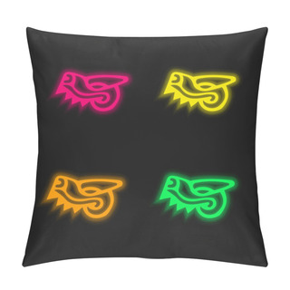Personality  Animal Head Symbol Of Mexico Antique Cultures Four Color Glowing Neon Vector Icon Pillow Covers