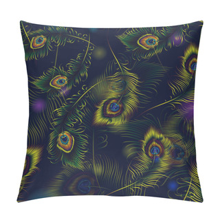 Personality  Beautiful Vector Peacock Feathers Seamless Pattern Pillow Covers