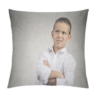 Personality  Suspicious, Cautious Child Boy Looking With Disbelief Pillow Covers