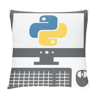 Personality  Vector Icon Of Personal Computer With Python Sign On The Screen, Pillow Covers