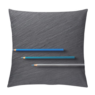 Personality  Makeup Pencils In Blue Tones On Dark Slate Background Pillow Covers