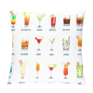 Personality  Popular Cocktail Set Vector Illustration Isolated On White Pillow Covers