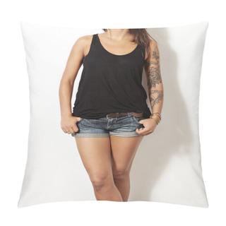 Personality  Woman In Black Sleeveless T-shirt Pillow Covers