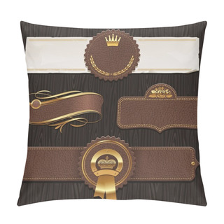 Personality  Vector Set Of Leather & Golden Framed Labels Pillow Covers