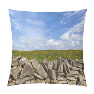 Personality  Stone Wall In Front Of A Yellow Flowered Meadow Pillow Covers