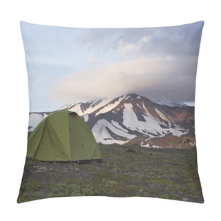 Personality  Tent Set Up At The Foot Of The Volcano, Kamchatka, Russia Pillow Covers