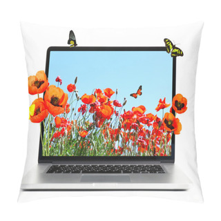 Personality  Laptop With Nature Wallpaper On Screen Pillow Covers