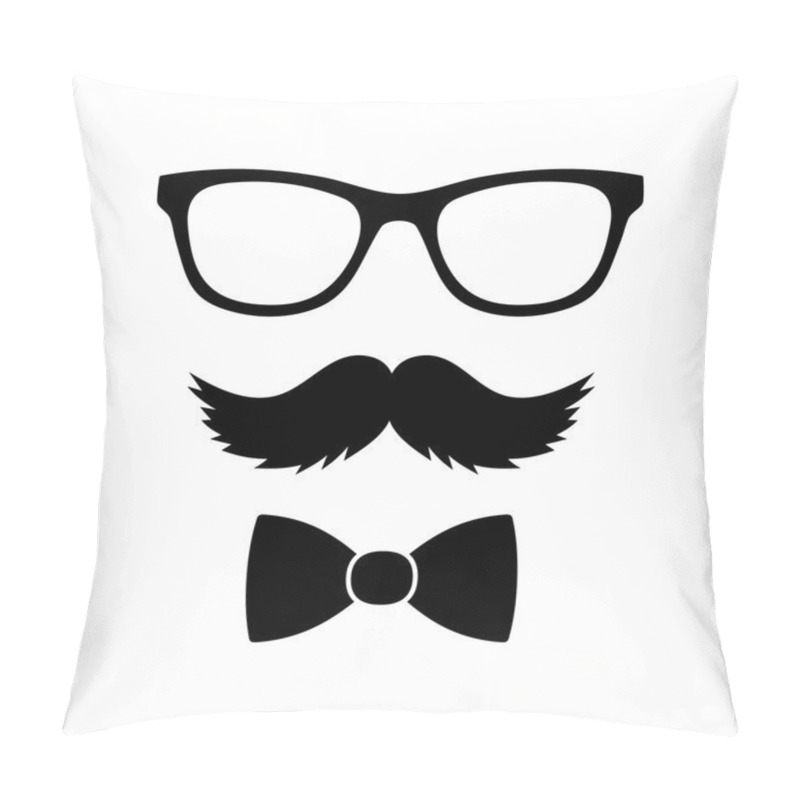 Personality  Hipster Style Set Bowtie, Glasses and Mustaches. Vector pillow covers
